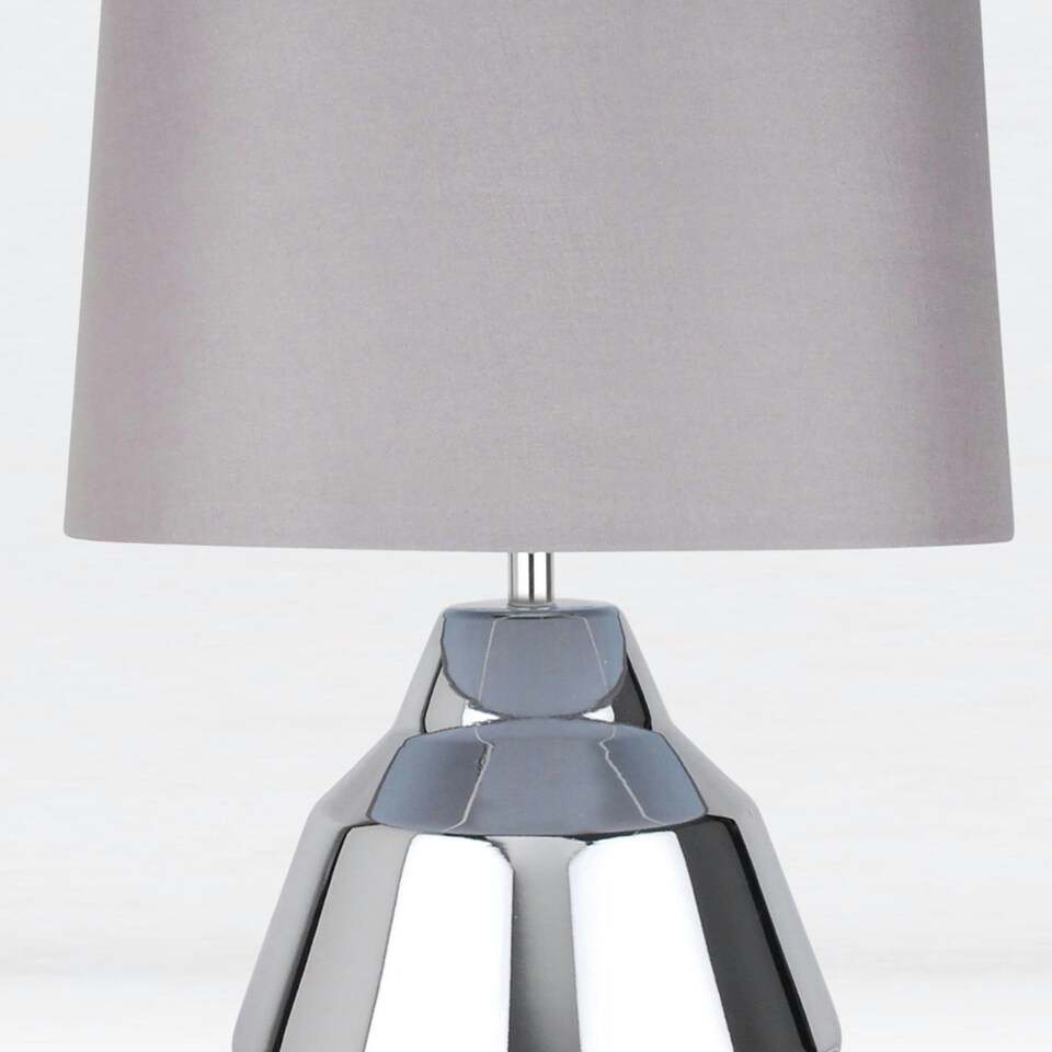 image 1 of First Choice Lighting Pair of Polished Chrome 39cm Touch Lamps with Grey Shades Chrome | Grey