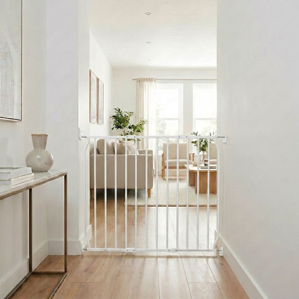 image 1 of Safetots Extra Tall Eco Screw Fit Baby Gate, White, 80cm - 90cm, Extra Tall Gate 100cm in Height, Stair Gate for Baby, Screw Fitted Safety Gate, Easy Installation