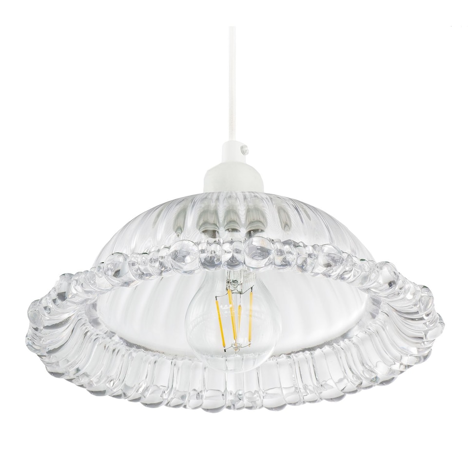 image 1 of Designer Clear Line Ribbed Glass Pendant Lamp Shade with Moulded Edge