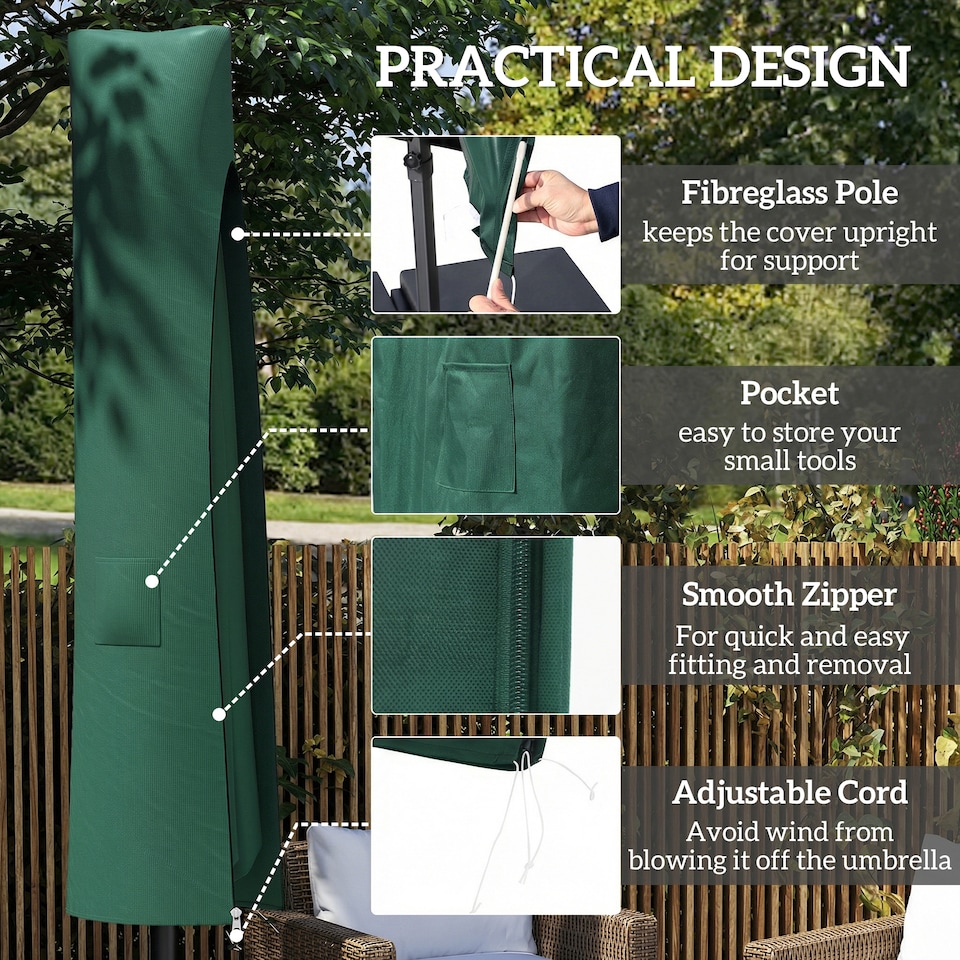 image 1 of Outsunny Garden Parasol Cover, Outdoor Cantilever Banana Umbrella Protector | Green | Green | 240 x 48/70 cm