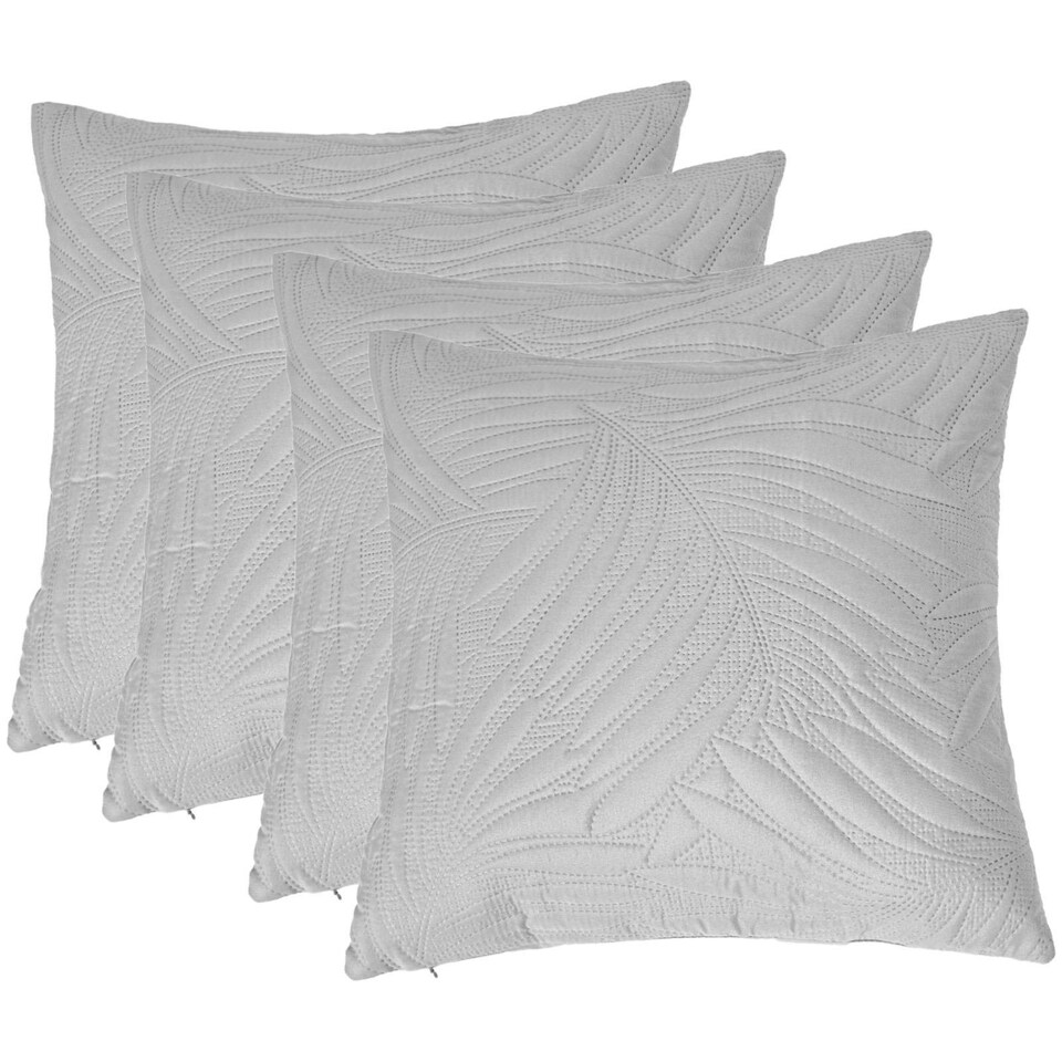 OHS 4 Pack Leaf Quilted Pinsonic Cushion Pillow Covers, 45x45cm Grey
