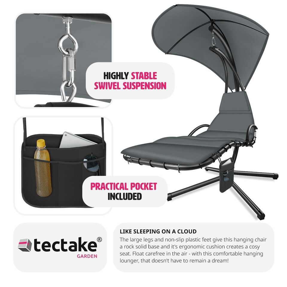 image 1 of Hanging Chair Elaria - large sun canopy with UV-protection, sturdy Grey