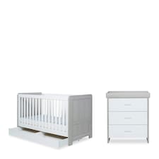 Pembrey 2 Piece Furniture - Cot Bed, Changing Unit & Premium Sprung Mattress, Suitable from Birth to 4 Years (Ash Grey & White)