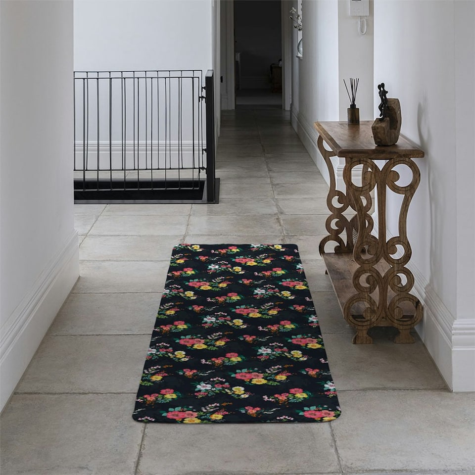 image 1 of Floral Pattern (Runner Rug) Black
