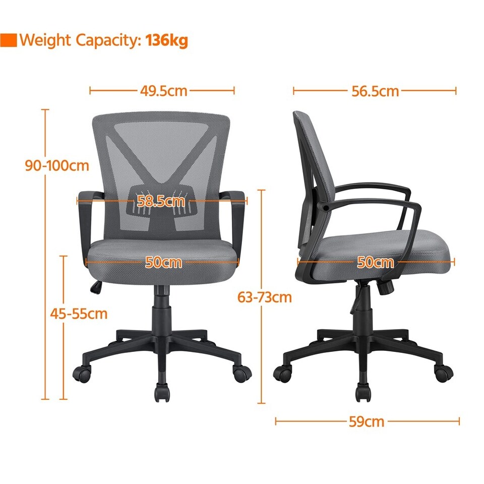 image 1 of Yaheetech Adjustable Computer Chair Study Chair with Mid Back Grey | Dark Grey