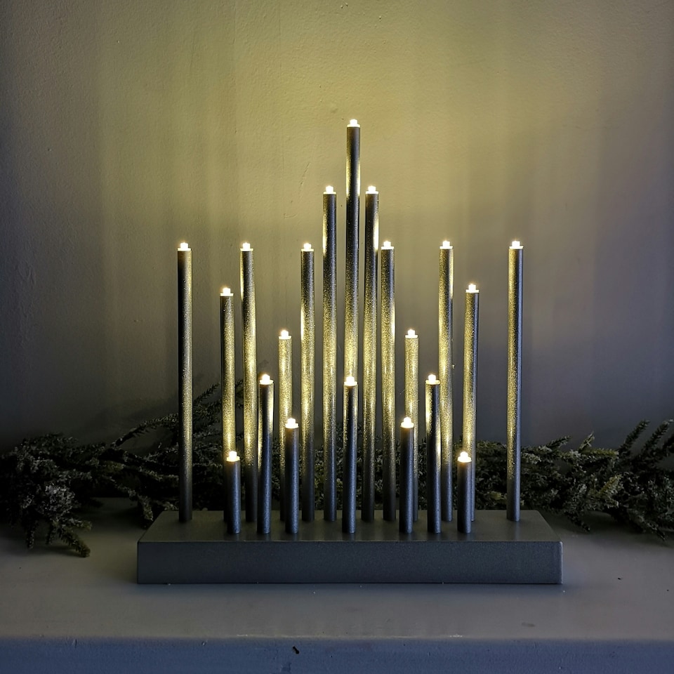 image 1 of 25cm Premier Christmas Candlebridge with 20 LEDs & Timer in Silver Battery Operated