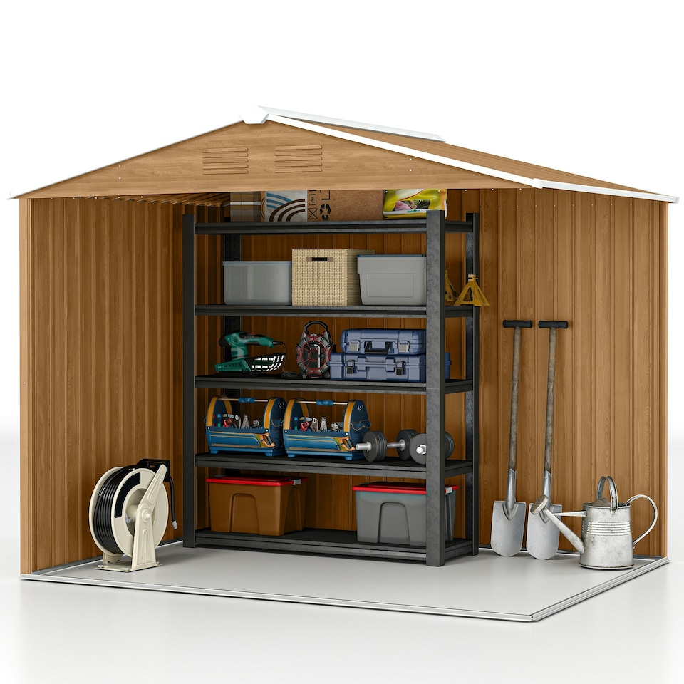 image 1 of Outsunny 8 x 6ft Garden Storage Shed with Double Door Brown Wood Effect 
