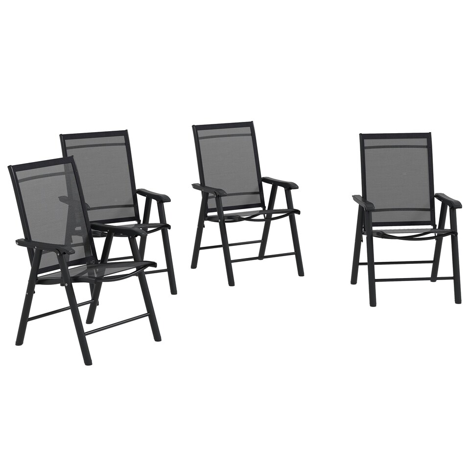 image 1 of Outsunny 4-PCS Garden Armchairs Outdoor Patio Folding Furniture Black Brown