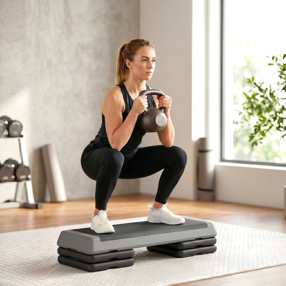 image 1 of SPORTNOW Aerobic Step, 10.5/15.5/20.5cm Exercise Stepper for Home, Grey | Grey