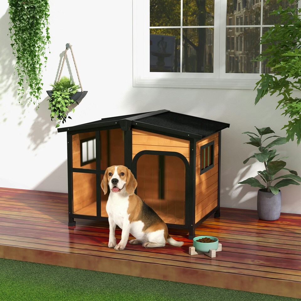image 1 of PawHut Wooden Dog Kennel, Dog House w/ Removable Floor or Large Dogs 