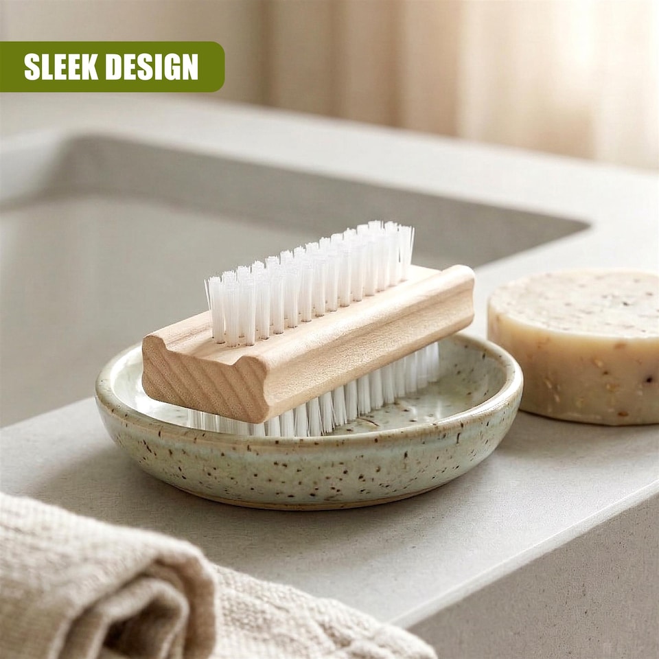 image 1 of GEEZY Wooden Double Sided Nail Brushes with Firm Bristles, Pack of 4