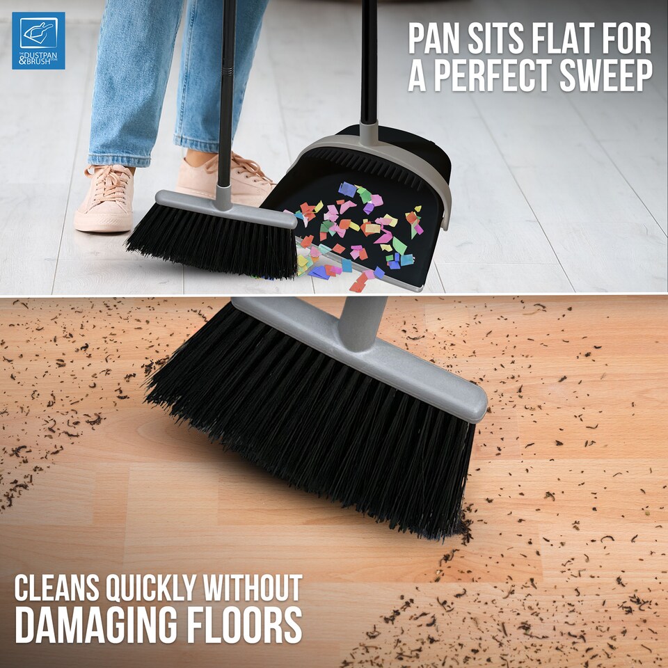 image 1 of Long Handled Dustpan and Brush Set Reduce Bending Tall Lobby Dustpan and Sweeping Brush
