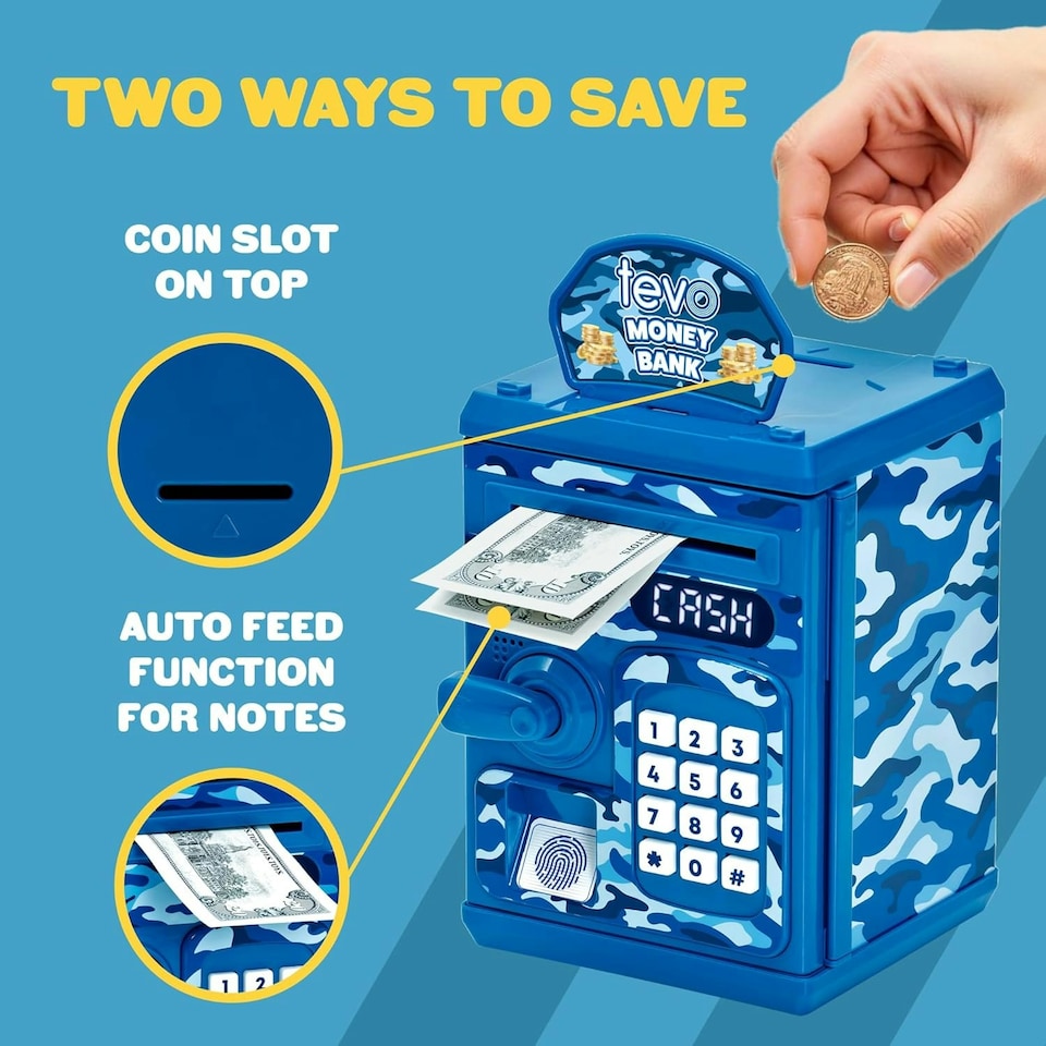 image 1 of Tevo Digital Money Box For Boys - Electronic Kids Safe With Password - Kids Piggy Bank With Auto-Feed