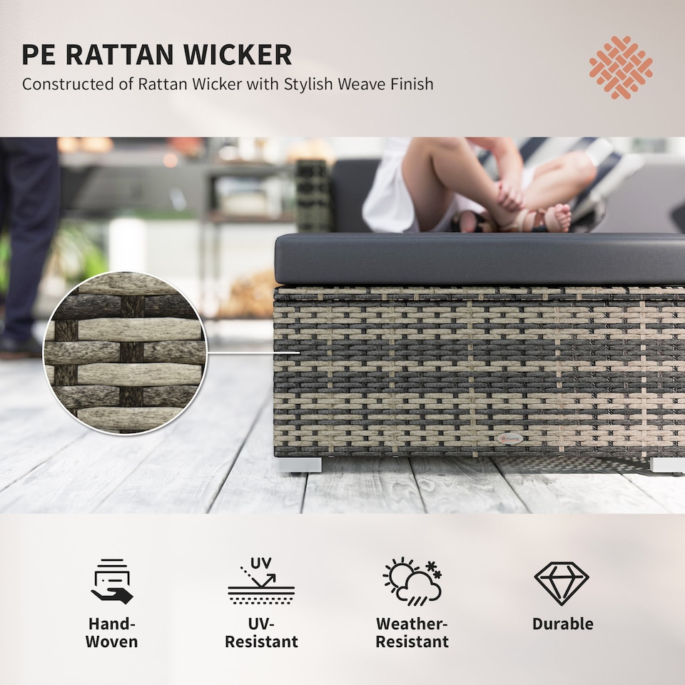 image 1 of Outsunny 5 Piece Rattan Garden Furniture Set, Outdoor Corner Sofa with 67 cm Wide & Deep Seat, Sectional Outdoor Furniture Conversation Set with Cushions, Glass Top Coffee Table for Patio, Mixed Grey