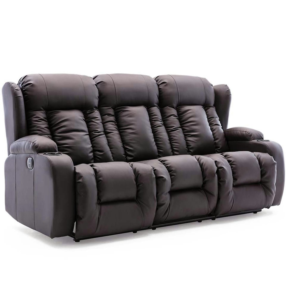 image 1 of Caesar 3 Seater Electric High Back Bonded Leather Recliner Sofa (Brown)
