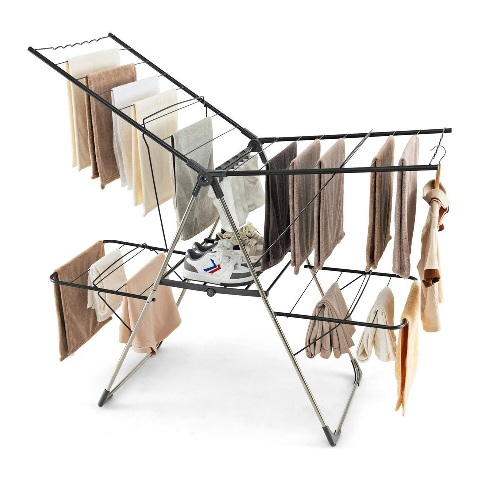 image 1 of COSTWAY 2-Tier Clothes Drying Rack Clothing Laundry Rack