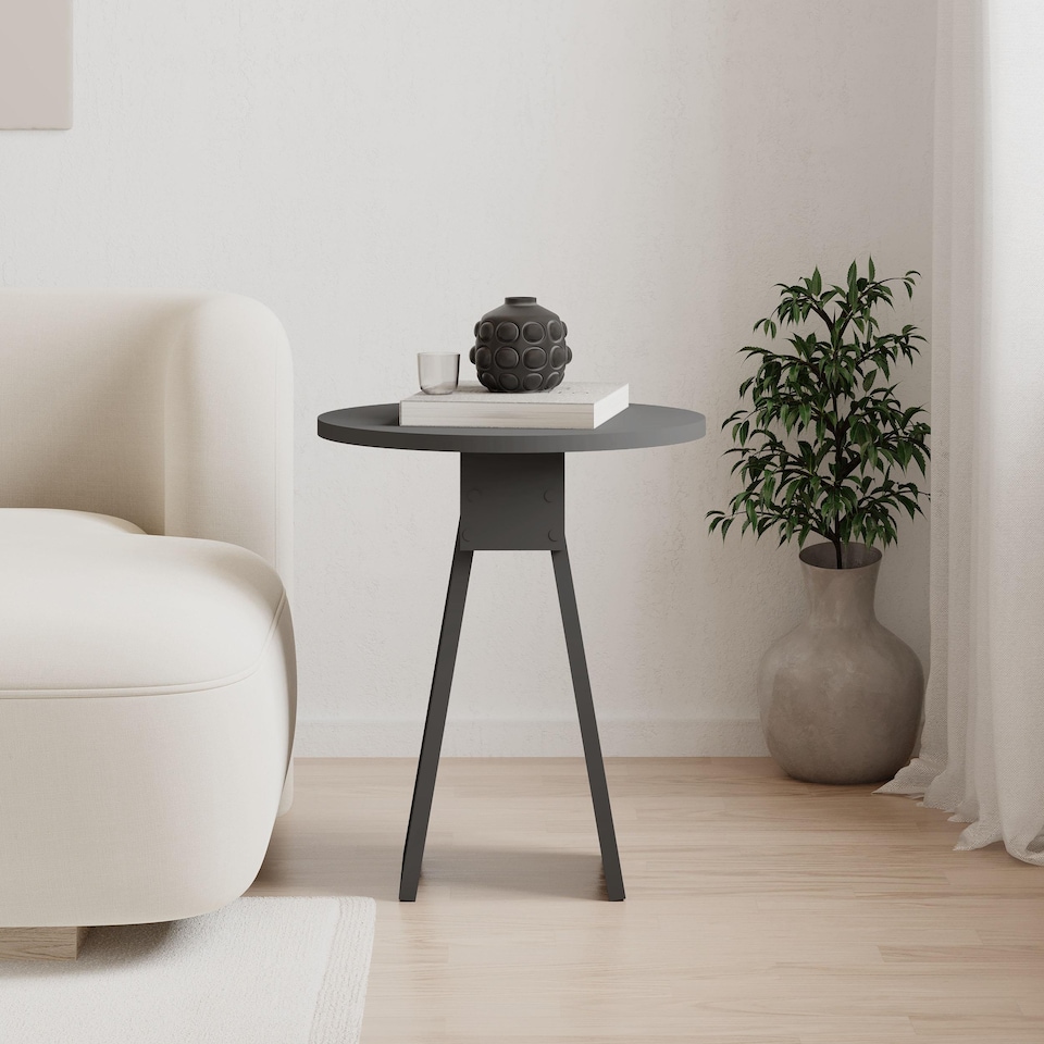 image 1 of Decortie Chen Round Side Table 42x50cm Anthracite Grey