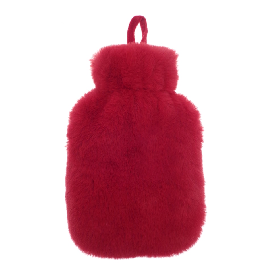 image 1 of Ribbon Super Luxury Faux Fur Hot Water Bottle And Cover | Red | Scarlet Red | One Size | 1