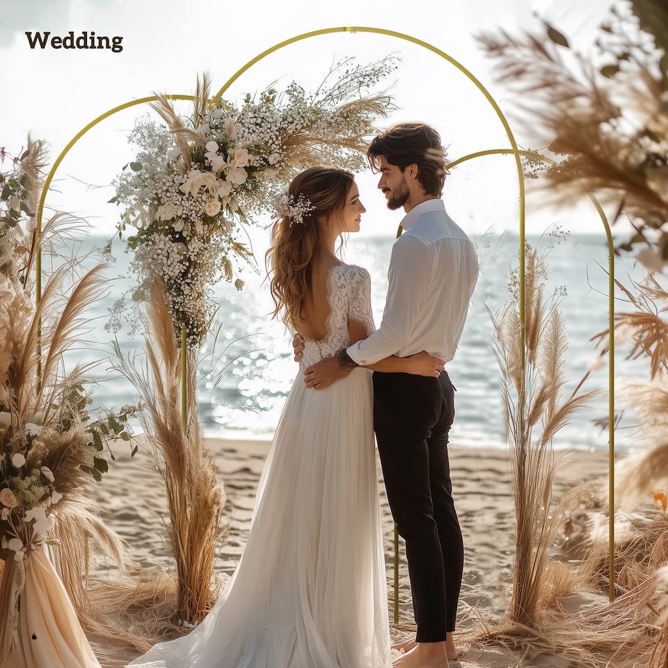 image 1 of Outsunny Wedding Arch Frame Set, 2.2, 2, 1.8 m Arch Backdrop Stand Gold Tone