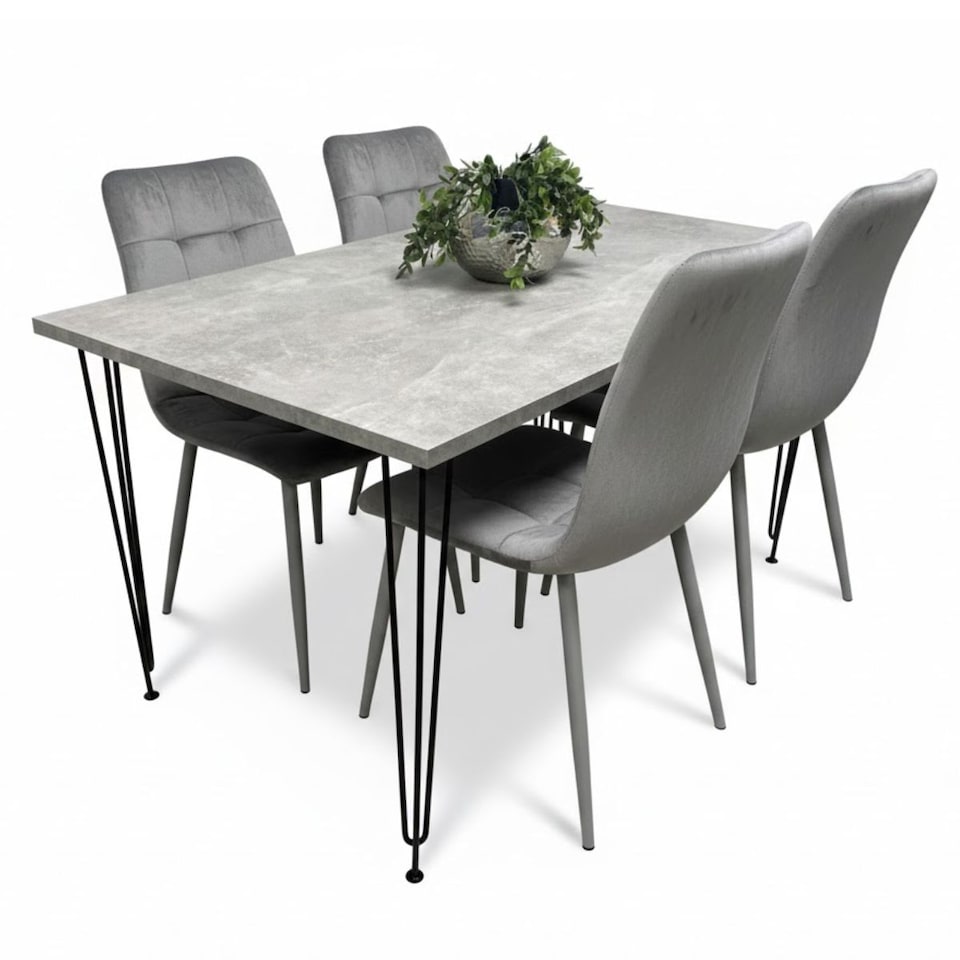 image 1 of Dining Table With 4 Chairs Modern Grey Dining Table Set With 4 Grey Velvet Chairs Dining Room Furniture