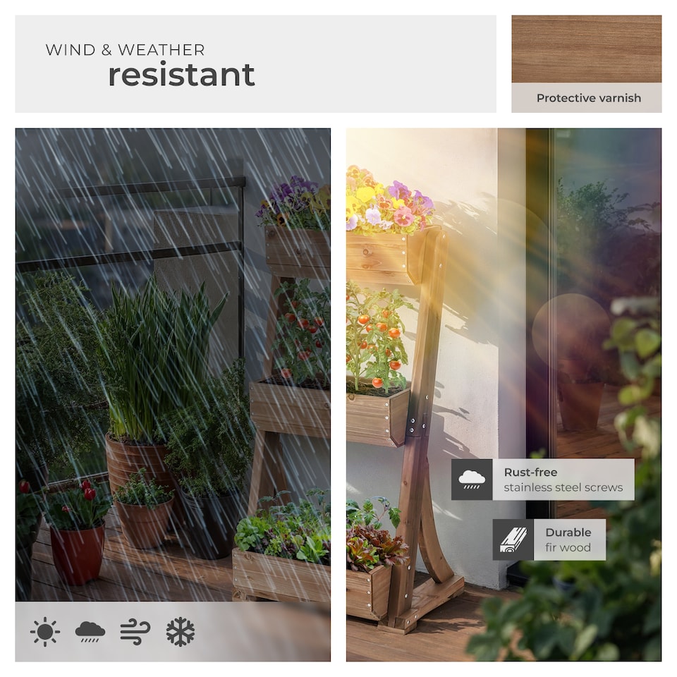 image 1 of Vertical Planter Flora in a Rustic Wooden Design with 3 to 5 Tiers and Plant Fleece Included | Brown | brown | 49 x 60 x 140 cm | 1