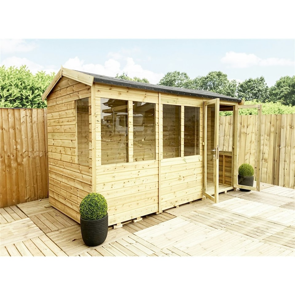 image 1 of 12 x 7 REVERSE Pressure Treated Tongue And Groove Apex Summerhouse + LONG WINDOWS (12' x 7' / 12ft x 7ft) (12x7)