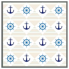 Nautical elements on striped background (Picture Frame) Grey | S