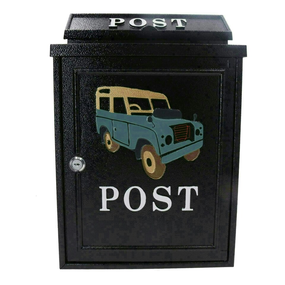 image 1 of Landrover Defender Letter Post Mail Box Metal Black Wall Door House Lockable Black