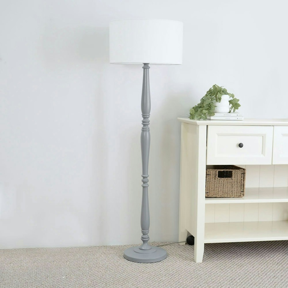 image 1 of ValueLights Victoria Grey Wood Traditional Stem Floor Lamp Base