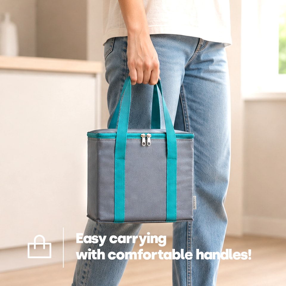 image 1 of LIVIVO 10L Cool Bag with BPA Free Ice Block Grey and Teal
