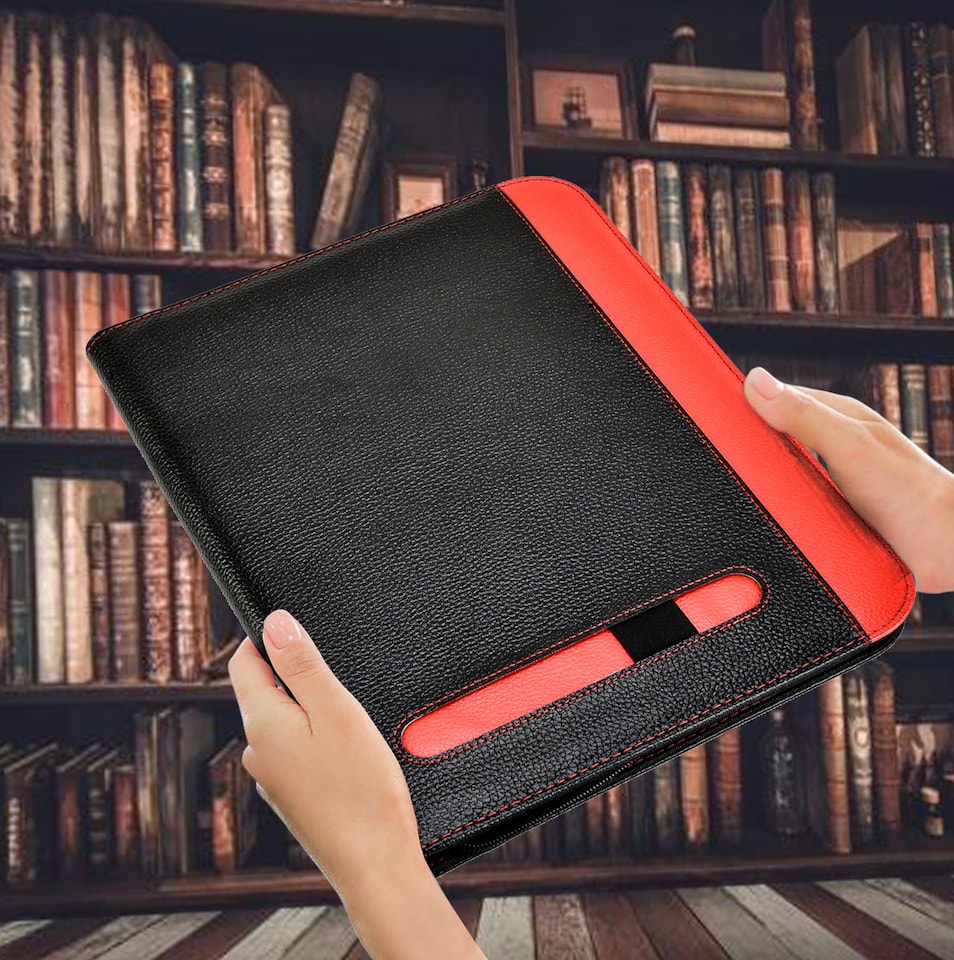 image 1 of A4 Zipped Conference Folder – Executive Portfolio with Calculator, Writing Pad, Pen Holder & Document Storage – Professional Faux Leather Business Organiser for Office, Meetings & Interviews