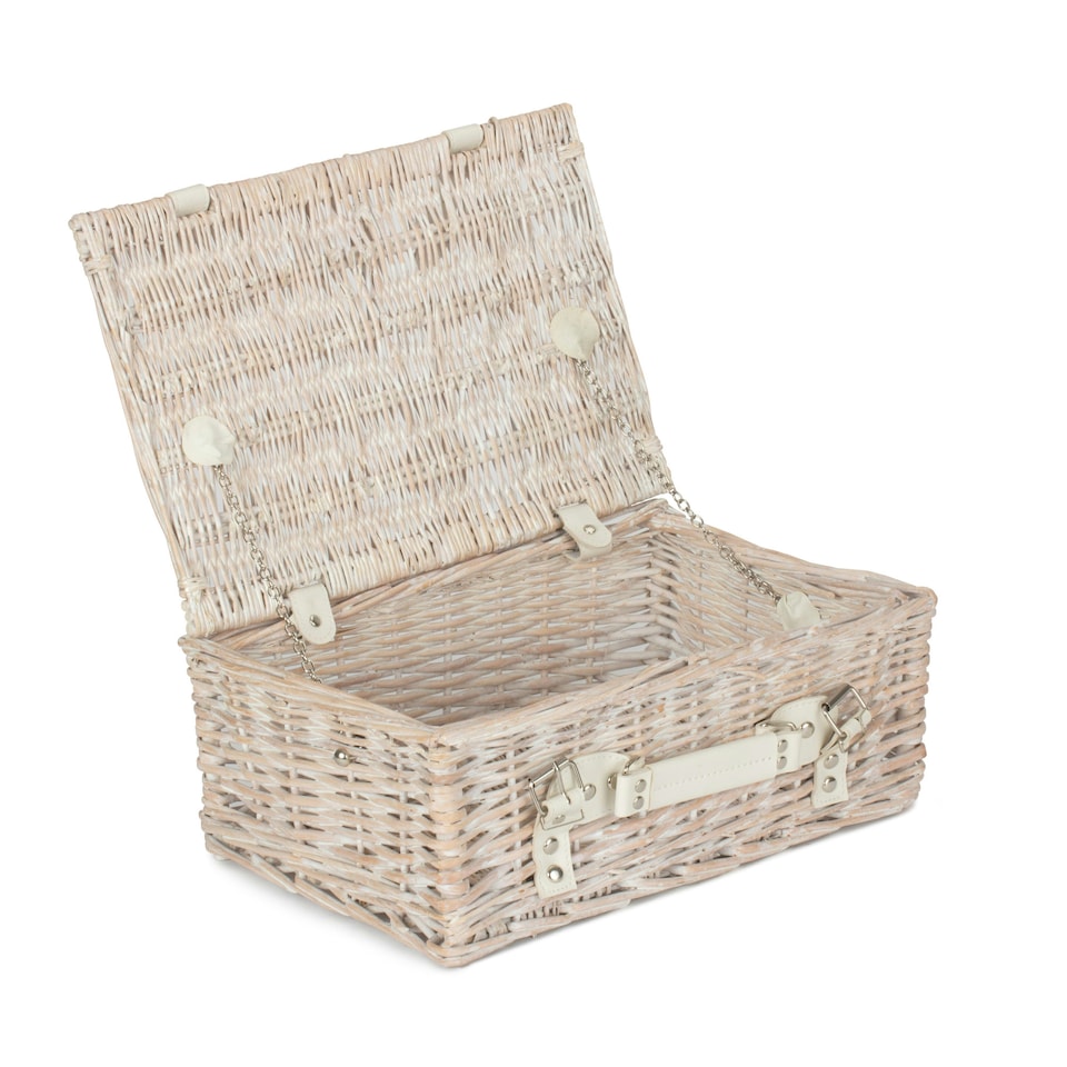 image 1 of Wicker 35cm White Wash Empty Picnic Basket Unlined Brown | Brown | One Size