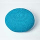 image 3 of Homescapes Teal Blue Large Round Cotton Knitted Pouffe Footstool