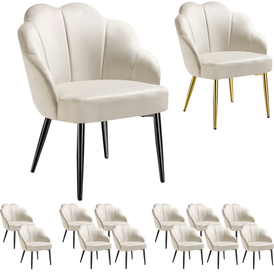 image 1 of Accent Chair Hellen - velvet cover, padded, extra-wide shell-shaped backrest - per piece Cream | Cream/Black