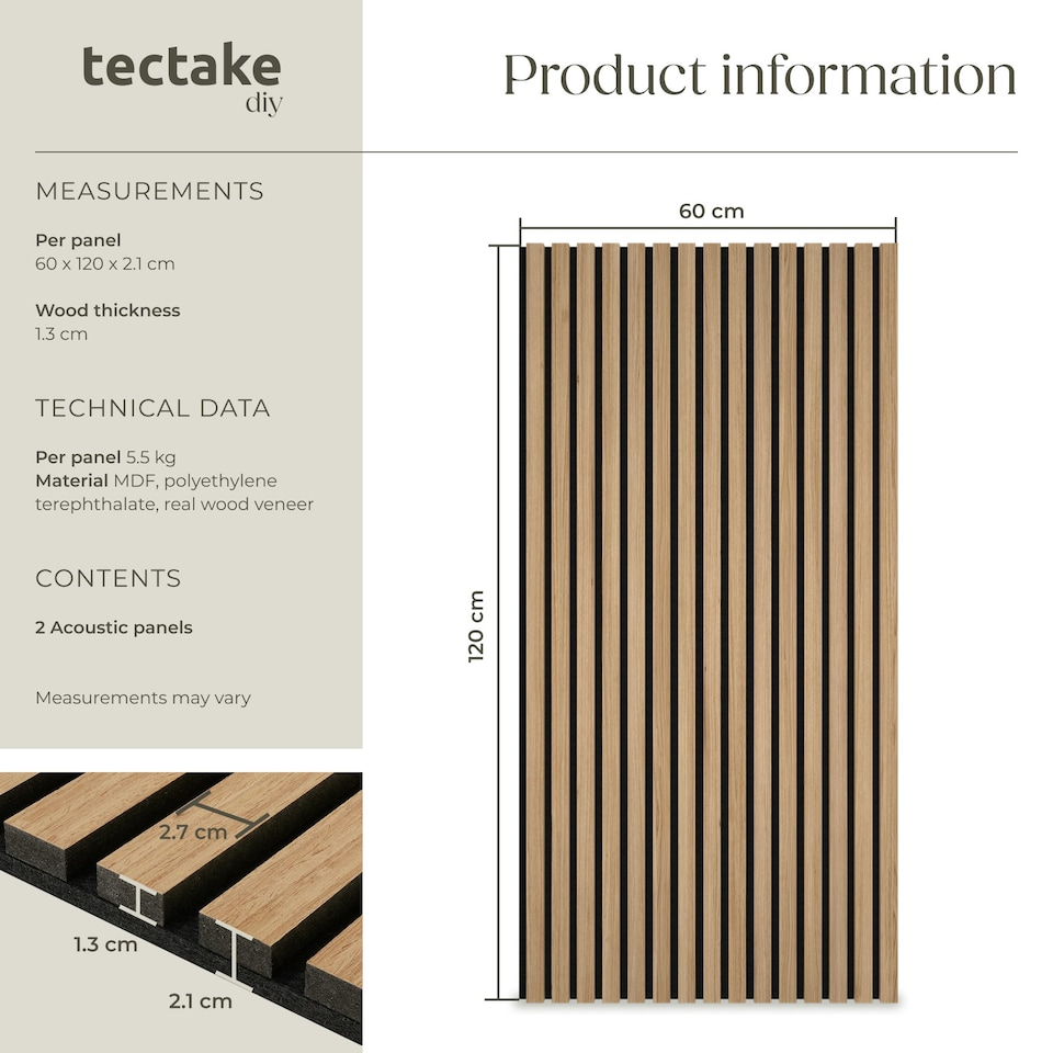 image 1 of Acoustic Wall Panels - wood effect, thick felt, easy to install - Light Oak, Set of 2