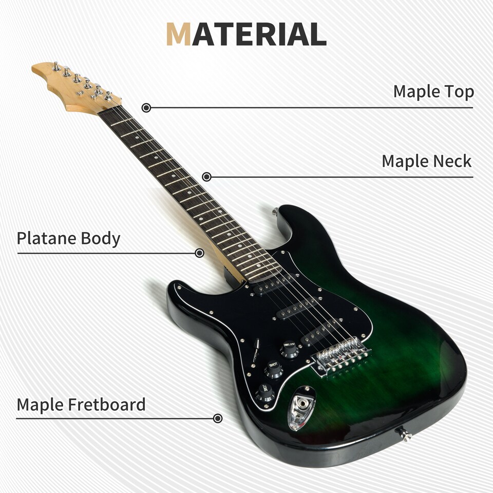 image 1 of SPORTNOW 6 String Right-Handed Electric Guitar, with 20W Amp, Digital Tuner, Space Strings, Picks, Shoulder Strap and Case Bag - Dark Green