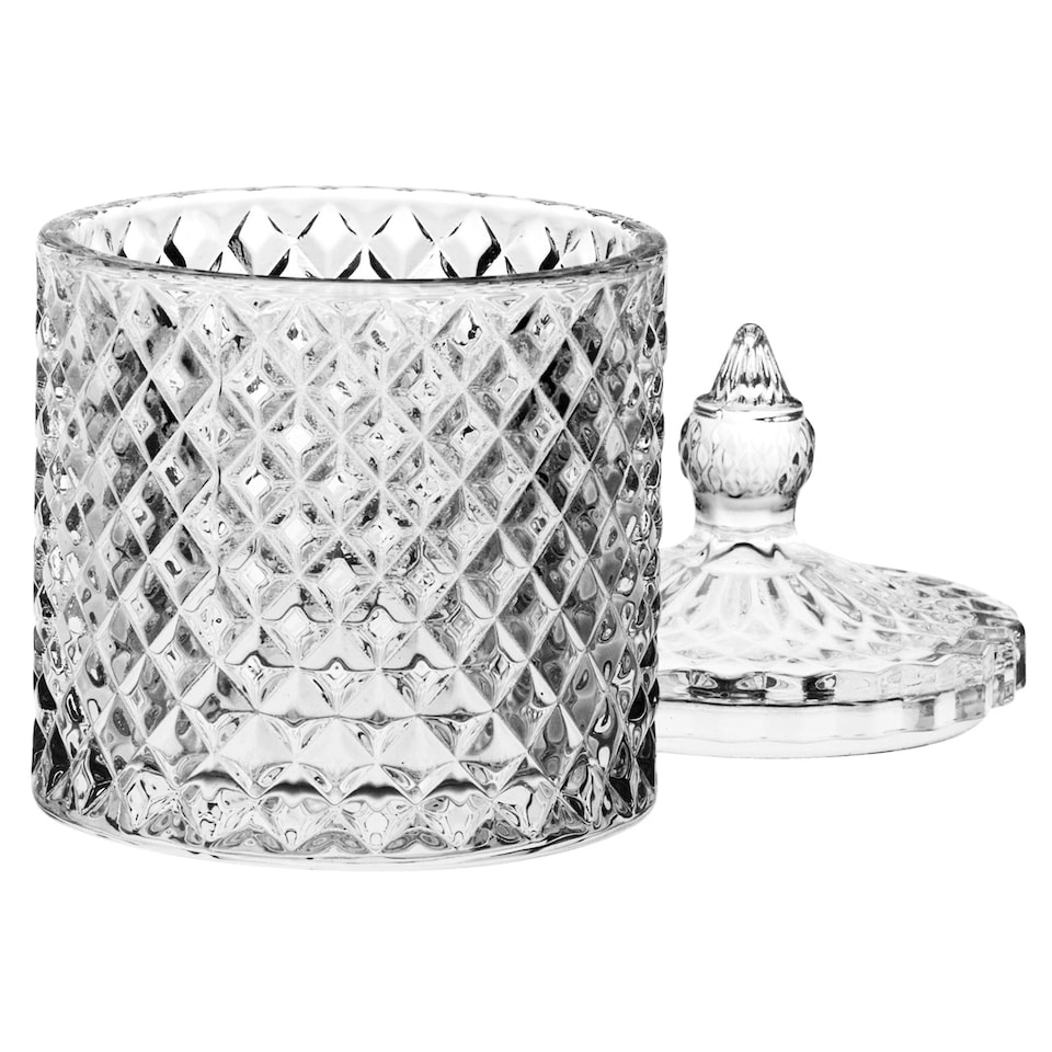 image 1 of Glass Round Sweet Sugar Jar Dish Bowl with Lid Crystal Effect Decorative Wedding | Clear | Clear | 270ml