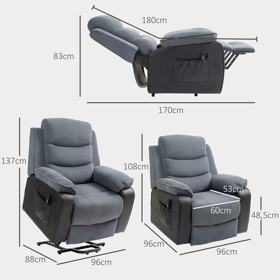 image 1 of HOMCOM Power Lift Riser and Recliner Chair with Remote Control, Dark Grey | Grey | One Size
