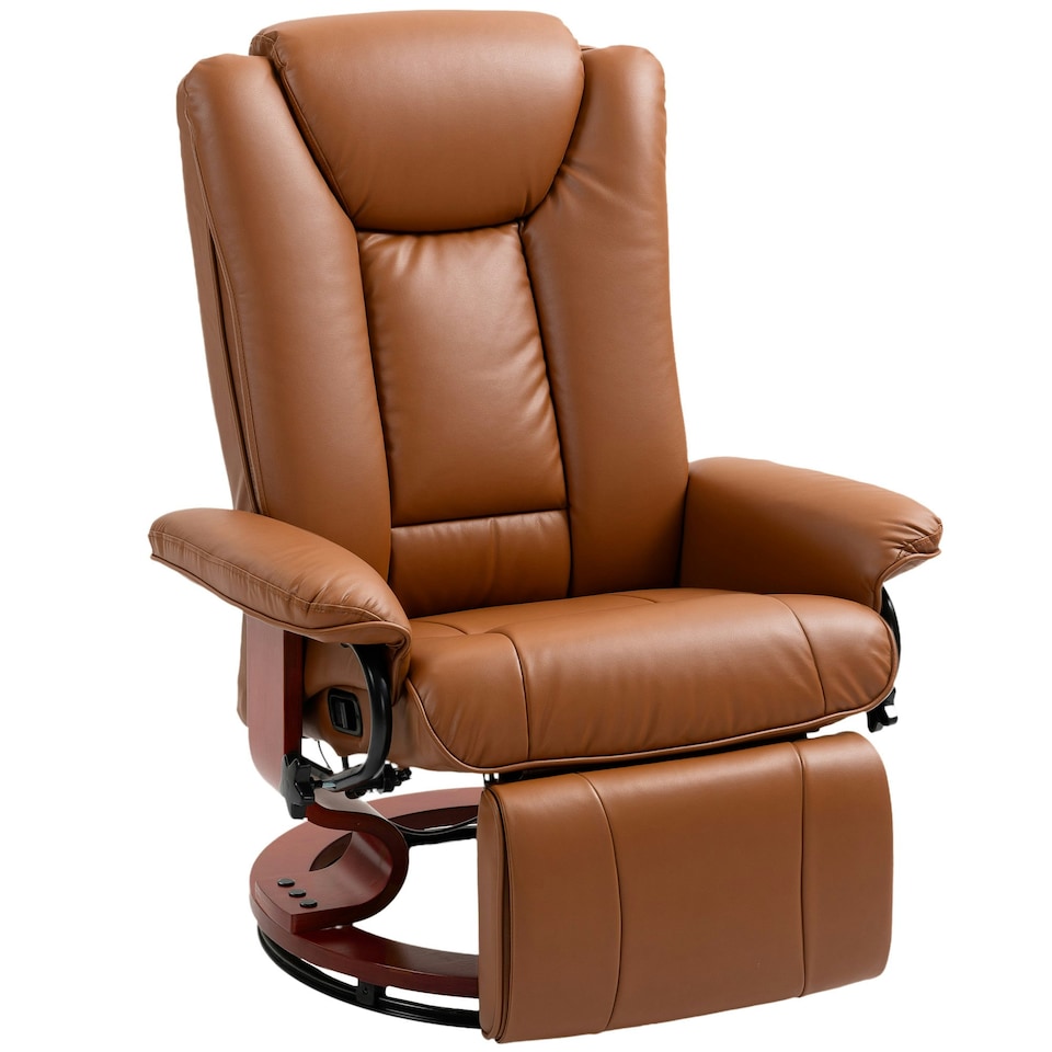 image 1 of HOMCOM PU Leather Reclining Armchair with Footrest for Living Room, Brown Brown