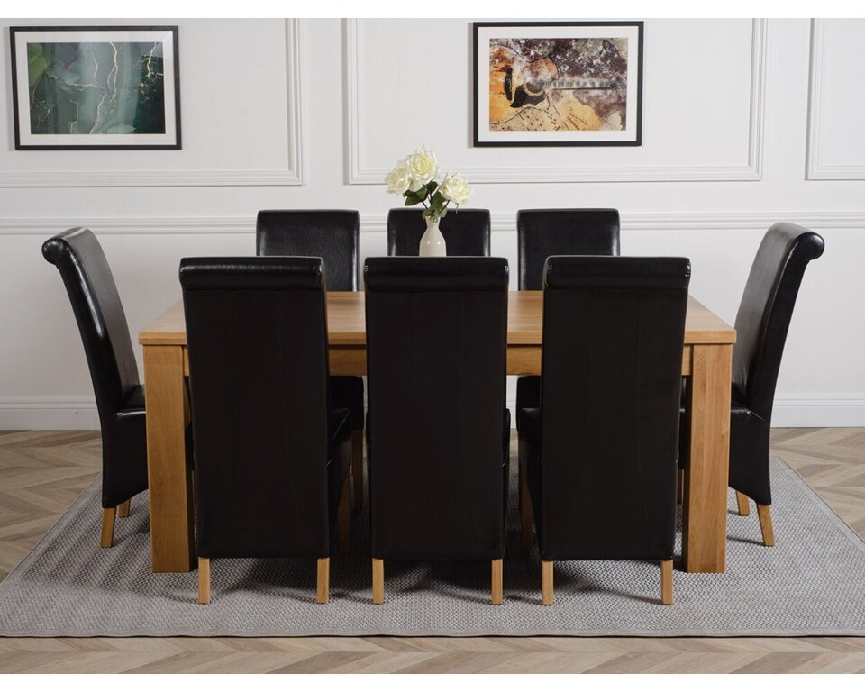 image 1 of Dakota 182 x 92cm Oak Large Dining Table and 8 Montana Leather Chairs | Black | Black