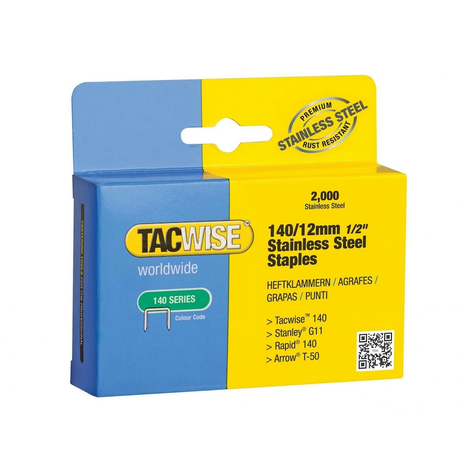 Tacwise 140 Series Stainless Steel Staples - Multi Colour - 12mm Pack 2000
