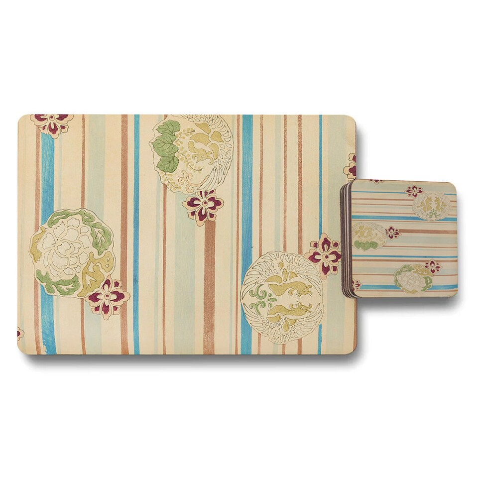 image 1 of 12 Piece Placemats And Coasters Set With Designer Artwork And Wood Backing