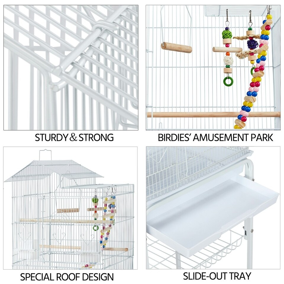 image 1 of Yaheetech 158.5 cm Tall Roof Top Birdcage with Rolling Metal Stand White
