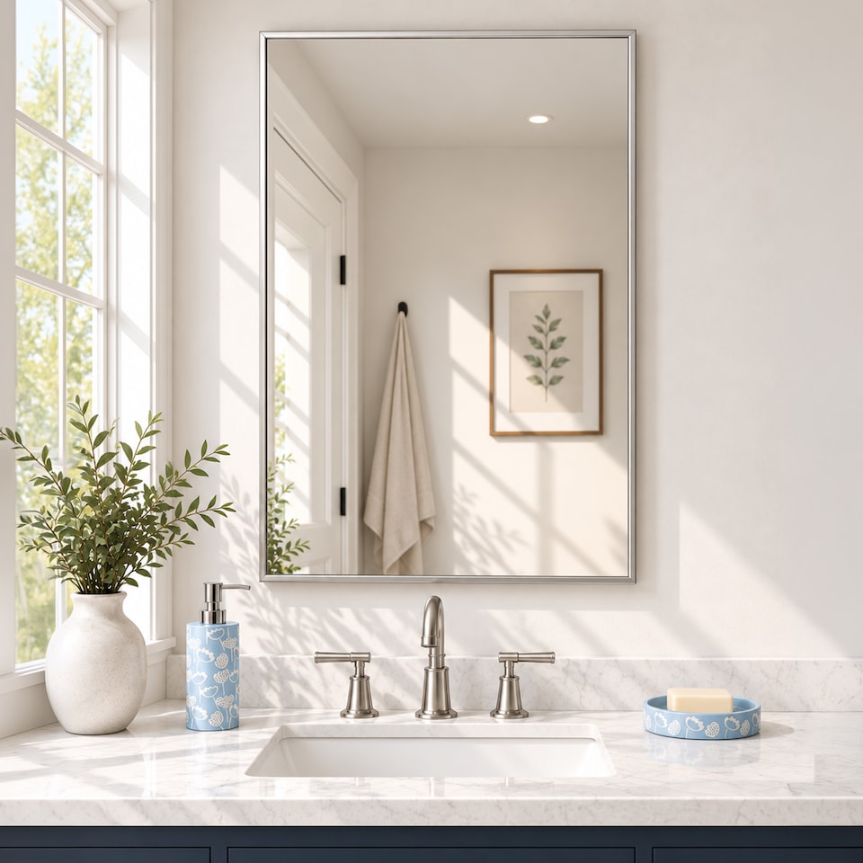 image 1 of Showerdrape Bayswarer Brushed Chrome Framed Rectangular Mirror 60x45cm