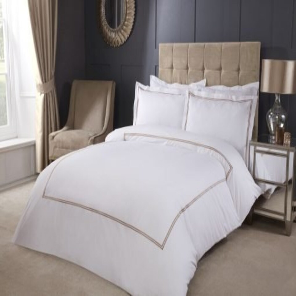 image 1 of Carlton Embroidered Duvet Set Double Bed Taupe