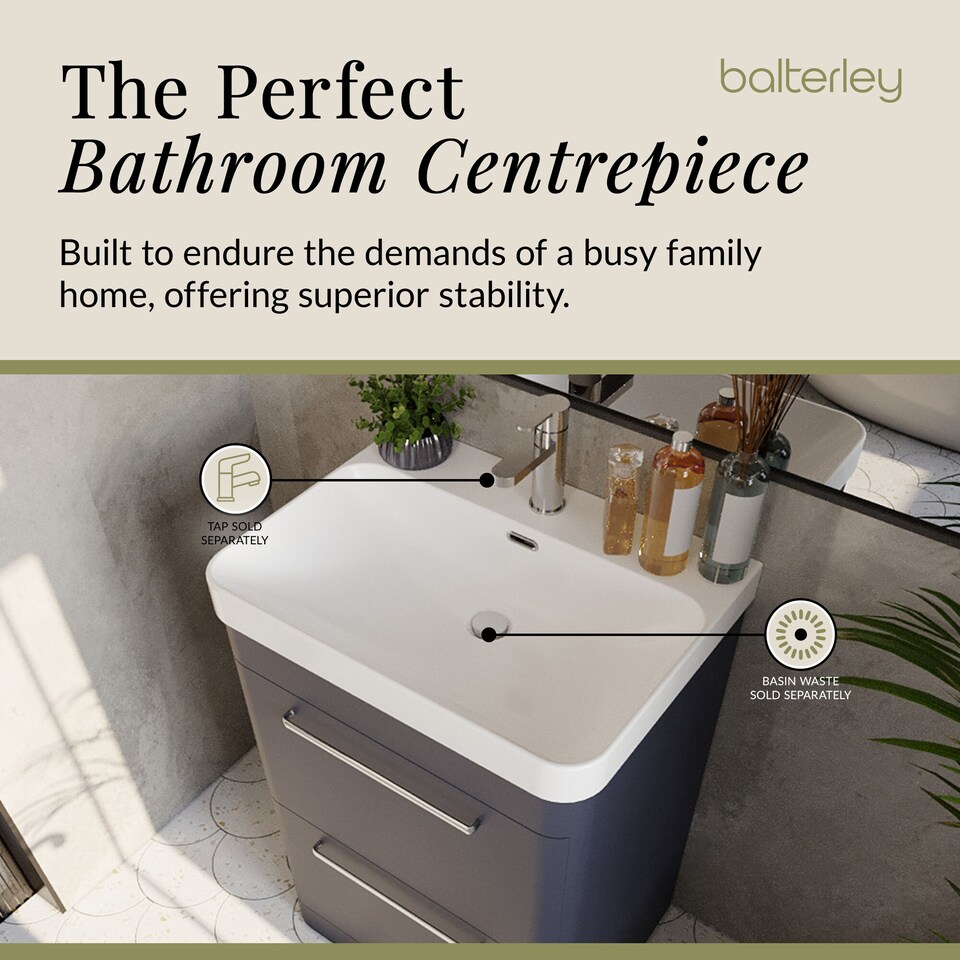 image 1 of Balterley Floor Standing 2 Drawer Vanity Unit with Ceramic Basin | Blue | Indigo Blue | 862 x 607 x 460mm