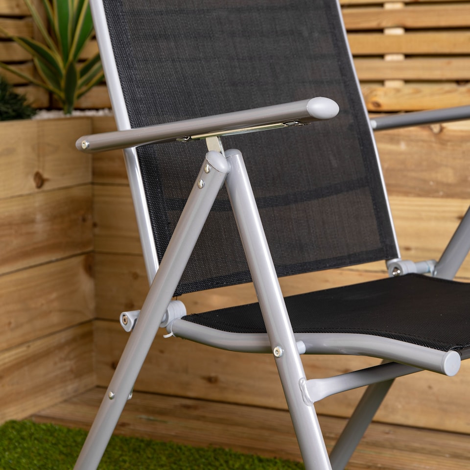 image 1 of 2 x Multi Position High Back Reclining Garden / Outdoor Folding Chair in Black and Silver | Multi | Silver/Black