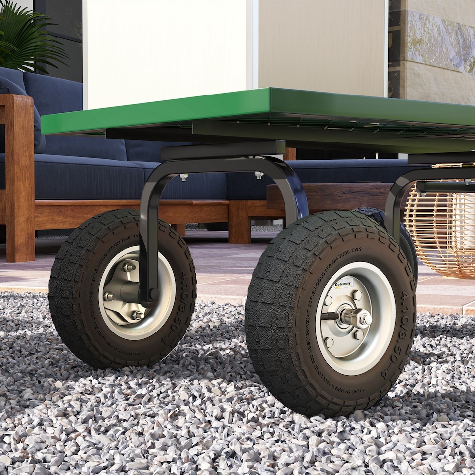 image 1 of Outsunny Set of Four Pneumatic Wheels for Barn Carts, Garden Cart Black