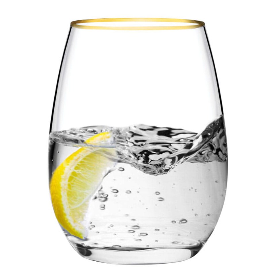 image 1 of Queensway Home & Dining Gold Rim Glass Tumblers 350ml | Clear | 12 Glasses
