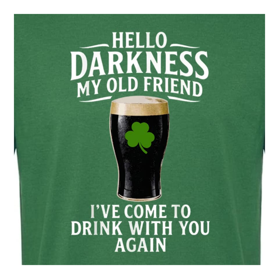 image 1 of St Patricks Green Tshirt with Hello Darkness in White & Irish Trilby | Green | M